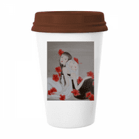 Ljepota Crveni cvijet Kineski stil akvarel polica kava pijenje staklo Pottery CEC CUP poklopac