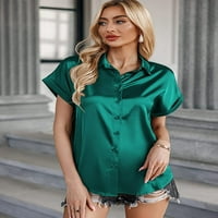 Svilena bluza za žene satenski gumb s kratkim rukavima dolje majice Ležerne prilike sa slobodnim brojem