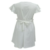 Kapreze Ženske mini haljine kratki rukav haljina V izrez Ljeto plaža Sundress Looja boja bijela 2xl