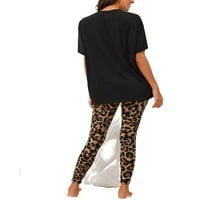 Ležerni Leopard Print Okrugli izrez Pant setovi kratki rukav Multicolor Womens Pidžama setovi