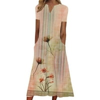 Floralna haljina plus veličine sa džepovima Kratki rukav V-izrez Grafički print casual duga linija linija za žene ljeto