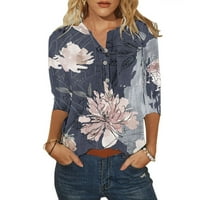 Košulje za žene casual vrhovi modni cvjetni perje tiskanje tipki o vratu tri četvrtine rukave majice T-majice