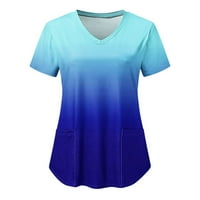 Levmjia Ljetni ženski vrhovi majice kratki rukav plus veličina modna V-izrez Radna uniforma za ispis džepnog bluza