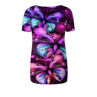 INLEIFE Ljetni ženski kratki rukav, modni ženski kauzalni okrugli vrat Butterfly ispis bluza s kratkim