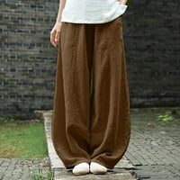 Ženske hlače posteljina posteljina džepa elastična pantalona za prozračnu pamučne strugove za žene
