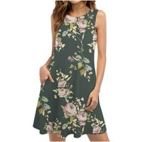 Žene ljetne casual haljine Boho cvjetna majica haljina labava ljuljačka bez rukava bez rukava na plaži