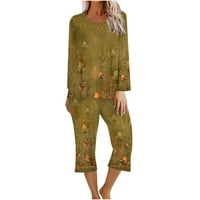 Posijego ženska odjeća pidžama set cvjetni print dugih rukava s dugim rukavima sa kapri hlače PJS set