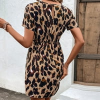 Zamotajte ženu za žene Bodycon mini haljina proljeće ljetni leopard tisak kratkih rukava kratka majica
