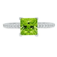 1.66ct Princess rez zeleni prirodni prirodni peridot 18k bijelo zlatni godišnjica Angažman prsten veličine
