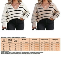 Ženski pleteni džemperi prugasti džemper v izrez Jumper vrhovi pletiva pulover ured bijeli xl