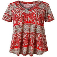 Ženska V izrez T Majica Labava plaža Tunika Bluza Ruched Bohemian Loungewear Majica Pulover Red XXL