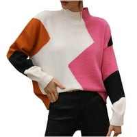 Apfuyy pulover džemperi za žene ženske modne dugih rukava okrugla boja u boji koje odgovara labavim