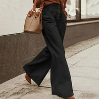 Ženske hlače Čvrsta boja visoki struk široki nogovi s jednim uredskim uredskim hlače Haljina sa džepovima