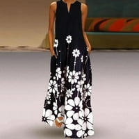 Miayilima Maxi haljine za žene modni casual cvjetni ispis V-izrez bez rukava plus veličina duga haljina