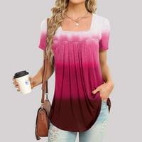Košulje za žene Modni tiskani Ležerne prilike V-izrez Thirts Short rukava Labava bluza, Pink, XL