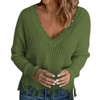 Dukseri za žene labave casual v pulover u vratu HEM Fringe Solid Color Pleted džemper
