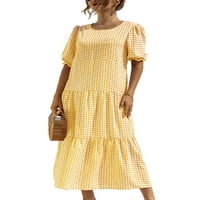 Uhndy boho kaftan plaže za žene za žene kratki rukav vintage tunika Long Maxi haljina casual labava zabavna haljina dame obične ljetne haljine žute m