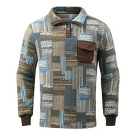 Muška jesenina i zimska modna ležerna retro tiskana dvostrana plišana džepa gumbi navojni zvučni džemper