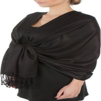 Sakkas Veliki mekani svileni paštunski šal za omotaj šal ukrao u čvrstim bojama - crno - jedna veličina