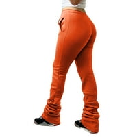 Hlače za žene dame, čvrste visoke nacrte naletirane naletirane hlače na narančastu XL