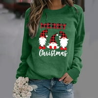 Ženska o-vrat Božićni print dugih rukava dugih rukava pulover za bluzu vruće6sl870569