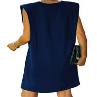 Eleluny Ženska majica bez rukava mini haljina Baggy Casual Džepne haljine Navy Blue S