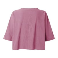 Eleluny Plus size Žene V rect Majica rukav labavi ležerni za ispis bluza ružičasta m