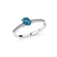 Gem Stone King 0. CT Oval London Blue Topaz bijeli dijamant 10k bijeli zlatni prsten