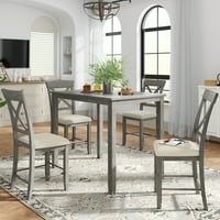 Drvo 5 komada trpezarijski stol sa tapeciranim stolicama, sivom bojom