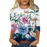 Koaiezne Ljeto Ženski okrugli vrat Sedam majica za rukave majica Mali cvijet od tiskane majice Casual