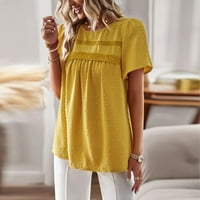 Ženski vrhovi modni ženski labav okrugli izrez vezeni čipkani majica kratkih rukava žuta m
