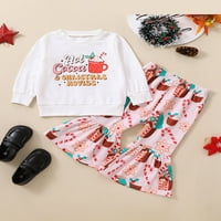 Jaweiwi Kid Girls Božićna odjeća, dugih rukava PISME TISKANJA + ELASTIC ELASION FLARE hlače padaju,