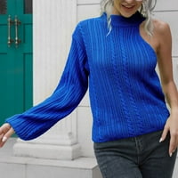 Krewneck curići džemper s dugim rukavima za žene pletene pulover punog boja