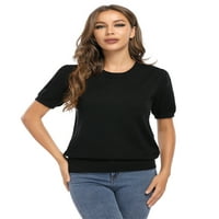 -More ženske dukseve kratkih rukava pletene table top pulover casual bluza Black XL