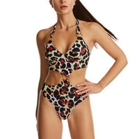 Puawkoer Leopard kupaće kostimi za žene V izrez metalni prsten od strapajuh kupaćih odijela ruched monokini