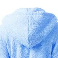 Ženski džemper sa kapuljačom kaput zimski topli vuna patentni kaput pamučna kaput Otiska plava XL