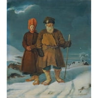 Johann Matthias Ranftl Crni moderni uokvireni muzej umjetnički print pod nazivom - ruski par poljoprivrednika