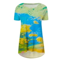 USMIXI Womens Tops Tie-Dye Ispiši kratki rukav okrugli vrat Majice Ljeto Srednja duljina labavo prozračna