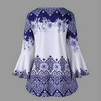Ženski plus površine tunike - dugi zvonički rukav kapljice majice modne cvjetne ispis bluze casual labavi