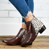 Čizme za gležnjeve za žene Dressy Leopard potpetice za zatvaranje prstiju kratki okrugli cipele čizme