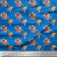 Soimoi plava svilena tkanina odlazi i ranunculus cvjetni ispisani tkaninski dvorište širom