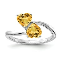 Čvrsti 14K bijeli zlatni srčani citrinski žuti studeni Gemstone zaručničke prstene veličine 6.5