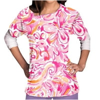 Lovskoo majice s kratkim rukavima za žene Trendi ljetni vrhovi cvjetni ispisani za Dan zaljubljenih ljubav V izrez džepni majica alat gornji pojas džep vruće ružičaste