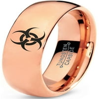 Volfram Bio je toksični otrovni simbol band prsten za muškarce za žene udobnost FIT 18K Rose Gold Dome Polirano