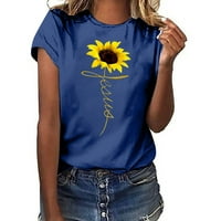 Ženske vrhove Žene Djevojke Plus size Suncokret Print Ties Kratki rukav Torbica za bluzu za bluzu mornarice