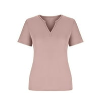 Ženska povremena majica V-izrez V-izrez Labavi kratki rukovi bluza ružičasta s