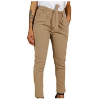 Ženske hlače visokog struka Žene zavoja elastične struke pruge pune boje casual pantalone za noge Khaki