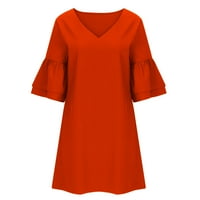 Narančaste haljine za žene Čvrsta boja kratki rukav SOFTY haljina V-izrez Loop Fit Trendy Holiday Ležerne