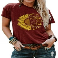 Ybenlow ženska ležerna majica Sunflower Pismo Ispis vrhovi kratkih rukava S-2XL