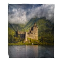 Bacajte pokrivač toplog ugodnog ispisa Flannel Kilchurn dvorac refleksije u jutarnjem svjetlo gorja